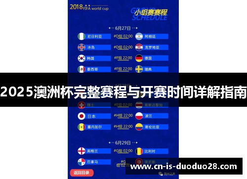 2025澳洲杯完整赛程与开赛时间详解指南